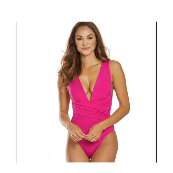 Trina Turk Other - Trina Turk Pink Plunge Crisscross Wrap Getaway Swimsuit Small